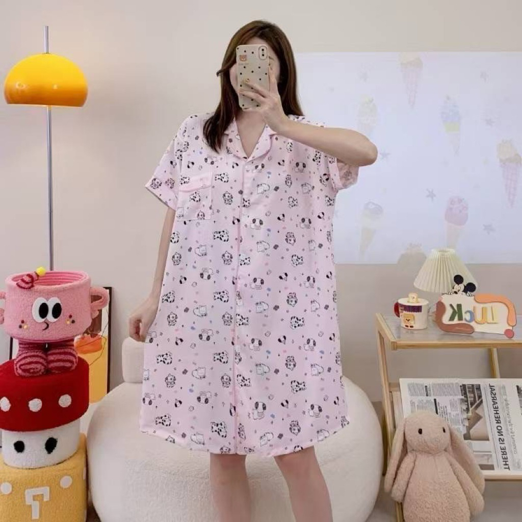 พร้อมส่ง!! ชุดนอนกระโปรงผ้าไหมญี่ปุ่น ผ้านิ่มใส่สบาย รอบอก 46 นิ้ว