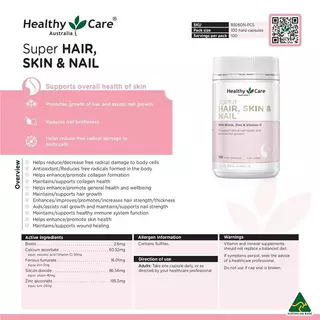 Healthy Care Super Hair Skin & Nails 100 Capsules เสริมสร้างสุขภาพผม ผิว และเล็บให้แข็งแรง (หมดอายุ 12/2026)
