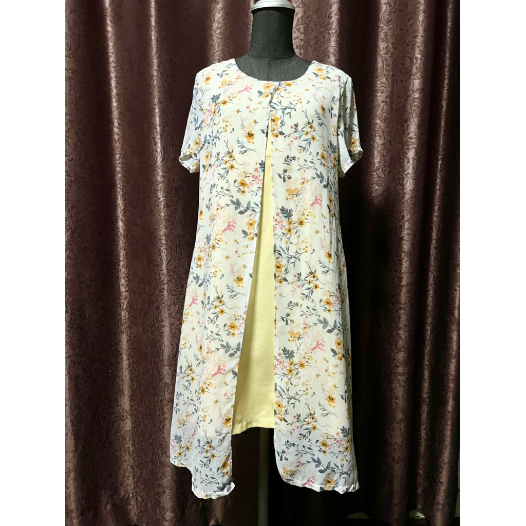 มือสอง (ให้นมได้ มีซับใน) Mamong ให้นมทรงคลุมเข่า เป็นผ้าสองชั้น ผ้าหนาด้านในสีเหลือง และเป็นผ้าคลุม