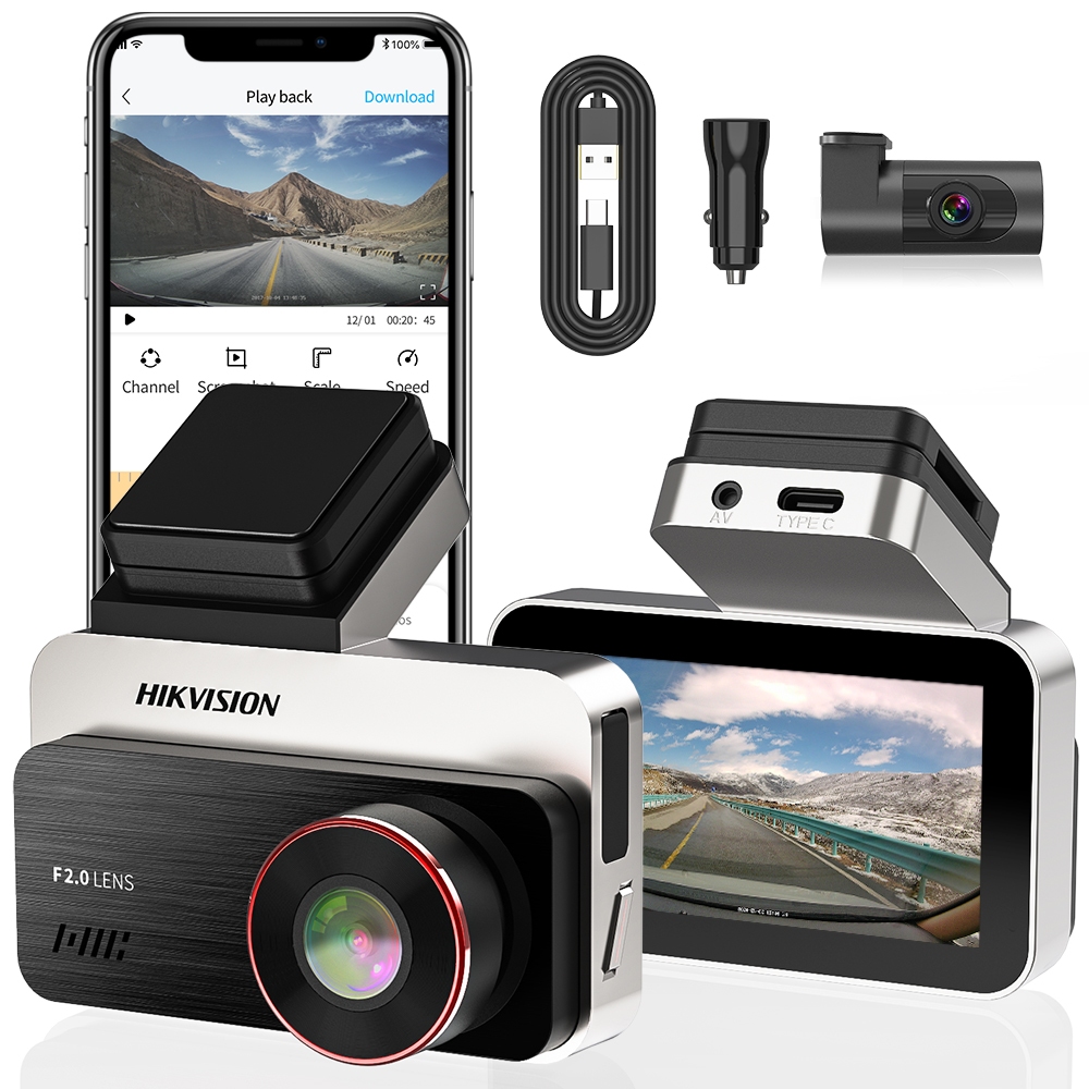 HIKVISION C200S Dash Cam 1080P Typec Full HD Car Camera บันทึกขณะจอดรถ 24 ชม กล้องติดรถยนต์หน้า+หลัง
