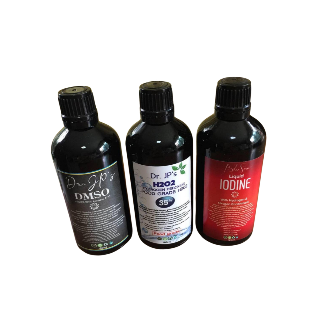 DMSO DIMETHYL SULFOXIDE 100ml.+ H202 HYDROGEN PEROXIDE 100ml.+ Liquid IODINE With Hydrogen 100ml.