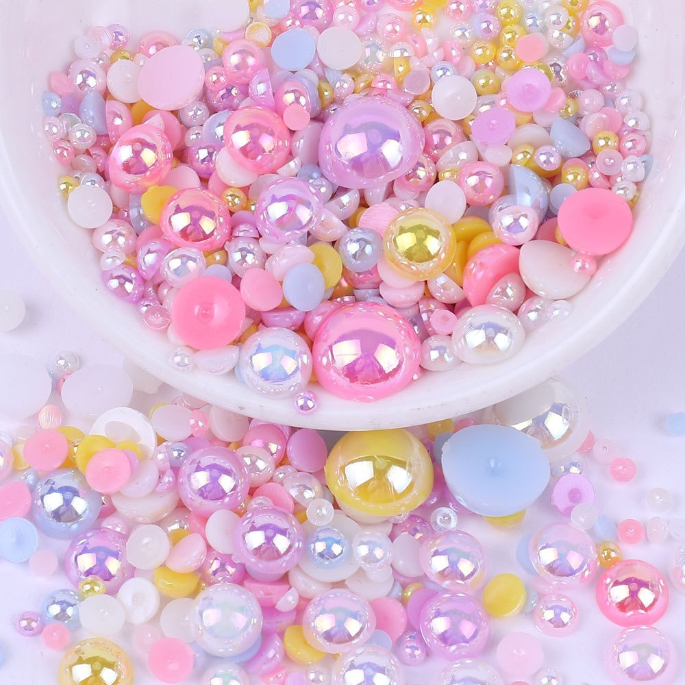 มุกครึ่งซีก คละสี ขนาด3.0-1.0 มม. ติดเล็บ ตกแต่งเครื่องประดับต่างๆ DIY 10กรัม