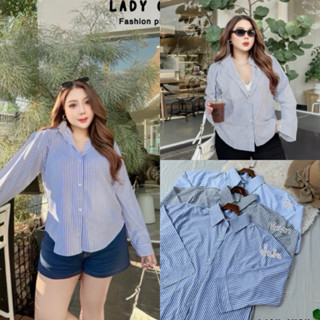 LC เสื้อเชิ้ตลายทาง หน้าสั้นหลังยาว ผ้าคอตตอนผสมโพลี เนื้อดี…