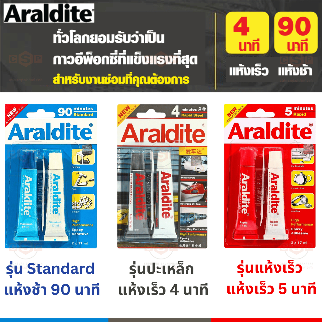 ARALDITE กาวอีพอกซ์ซี่ แบบผสม 2 หลอด สำหรับงานโลหะ มีจำหน่ายครบทั้ง 3 รุ่น ของแท้ ราคาถูกที่สุด