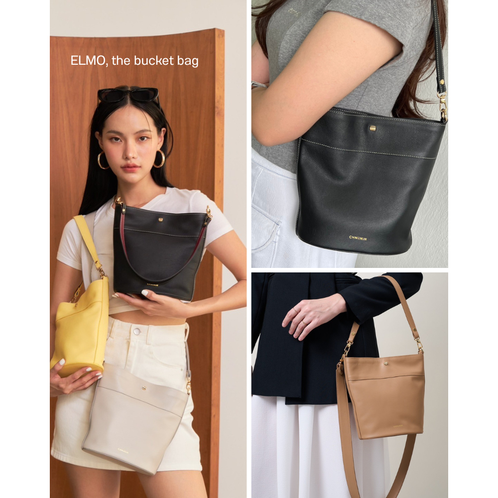 CHNiiNiN - elmo the bucket bag กระเป๋าสะพายหนังวัวแท้ มีสายสะพาย2เส้น (สะพายขึ้นไหล่ และ cross body ได้)