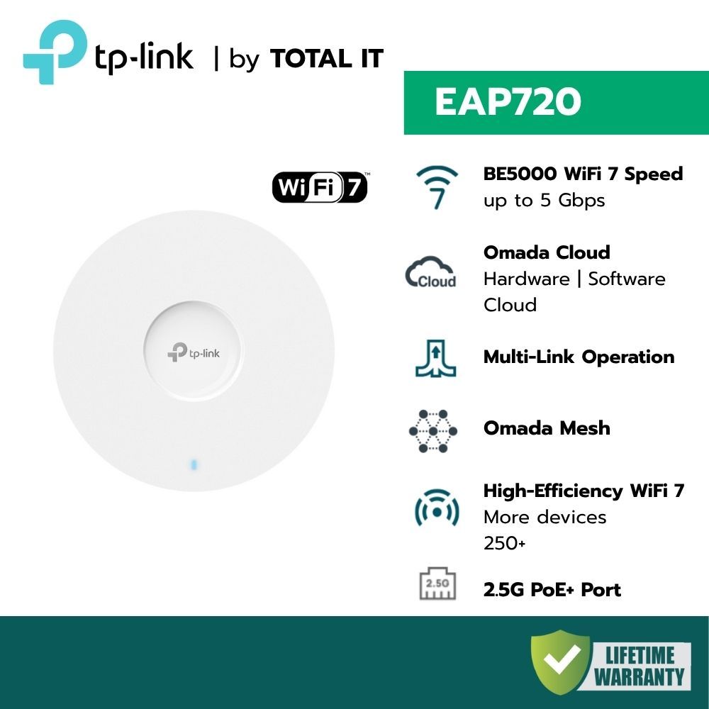 (พร้อมส่ง) TP-Link EAP720 Omada Wi-Fi 7 (BE5000) AP ติดเพดาน 5.0Gbps 2.5G PoE จัดการคลาวด์ สัญญาณแรง