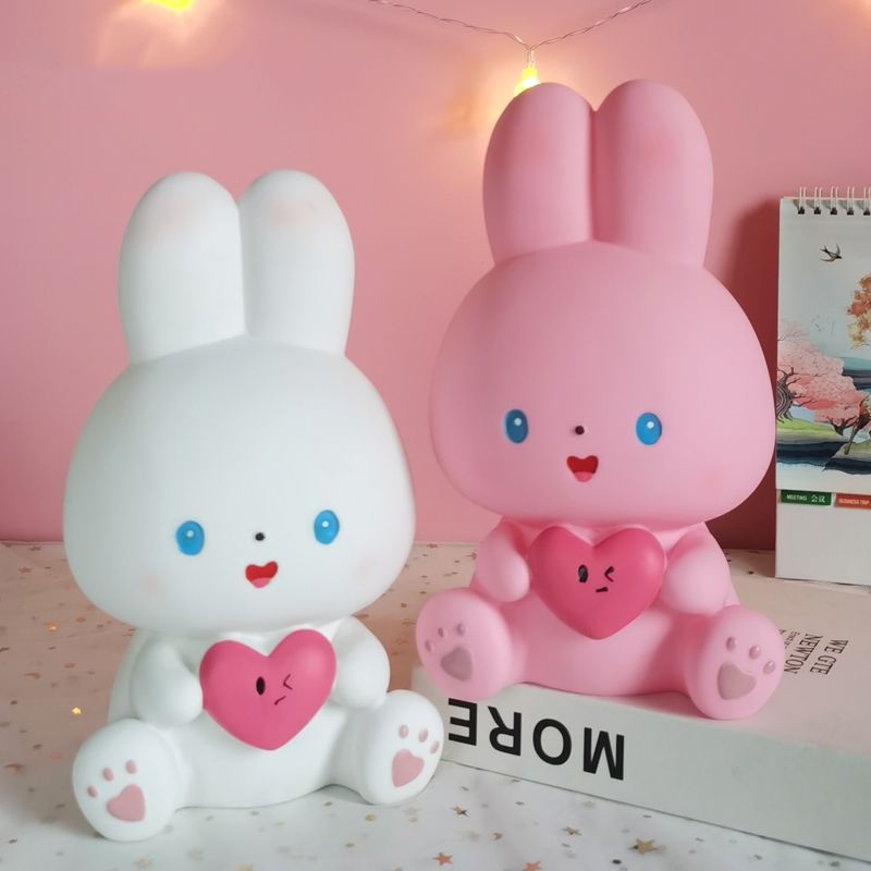กระปุกออมเงินสีขาว 15-27ซม. รูปแบบกระต่ายและหมี DIY ระบายสี ของเล่นสำหรับครอบครัว+ตกแต่งบ้าน+ตกแต่งโต๊ะ+ของขวัญปีใหม่