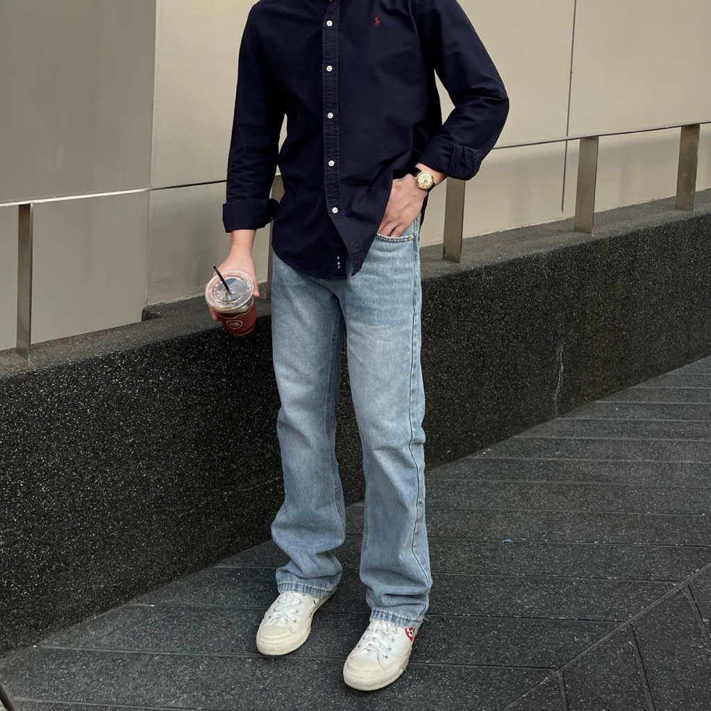 VONIC Jeans ขาเดฟบลูเฟด กางเกงยีนส์ผู้ชายทรงตรงใส่สบาย