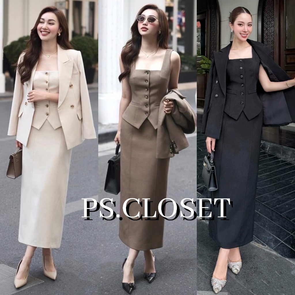 ❣️พร้อมส่ง📌 LA LA BELLE ชุดสูท กระโปรง 3 ชิ้น ใส่ออกงาน ทำงาน ลุด ceo สวย เรียบหรูมาก PS.CLOSET