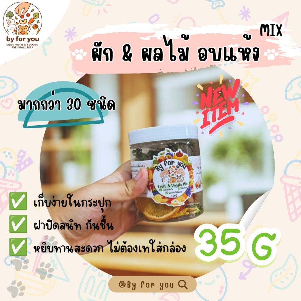 ขนมผักผลไม้อบแห้งรวม 35g แบบกระปุก | Organic 100% สำหรับสัตว์ฟันแทะ ไม่มีเกลือ น้ำตาล🐹🐭🐰