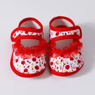 Babyonline(X083)2D2 (ส่งด่วน1วัน)รองเท้าสำหรับเด็กวัยหัดเดินลายดอกไม้สุดน่ารัก พื้นนิ่ม มีกันลื่น เบา ใส่สบาย
