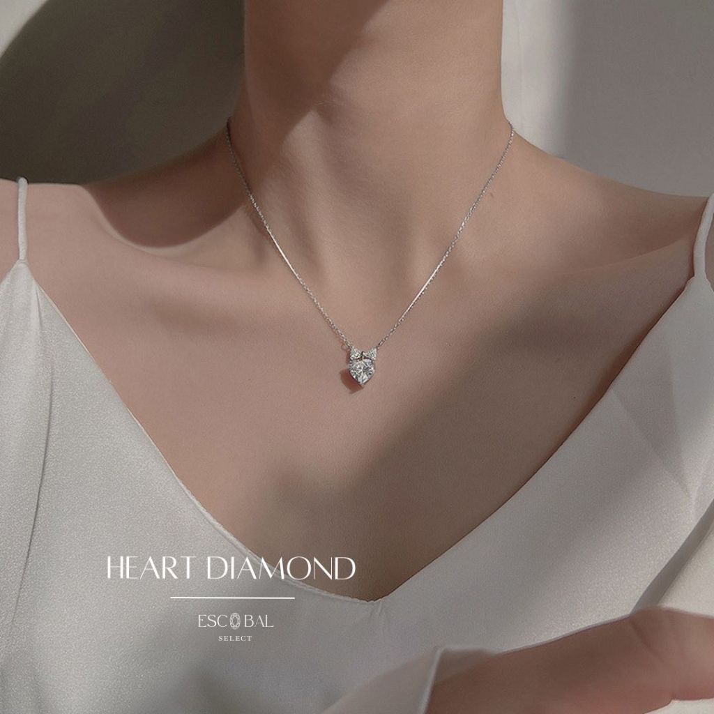 ESCOBAL✨สร้อยเพชร Heart Diamond จี้เพชร Moissanite สร้อยคอเงินแท้ สร้อยคอแฟชั่น แฟชั่นสุดชิค ของขวัญ