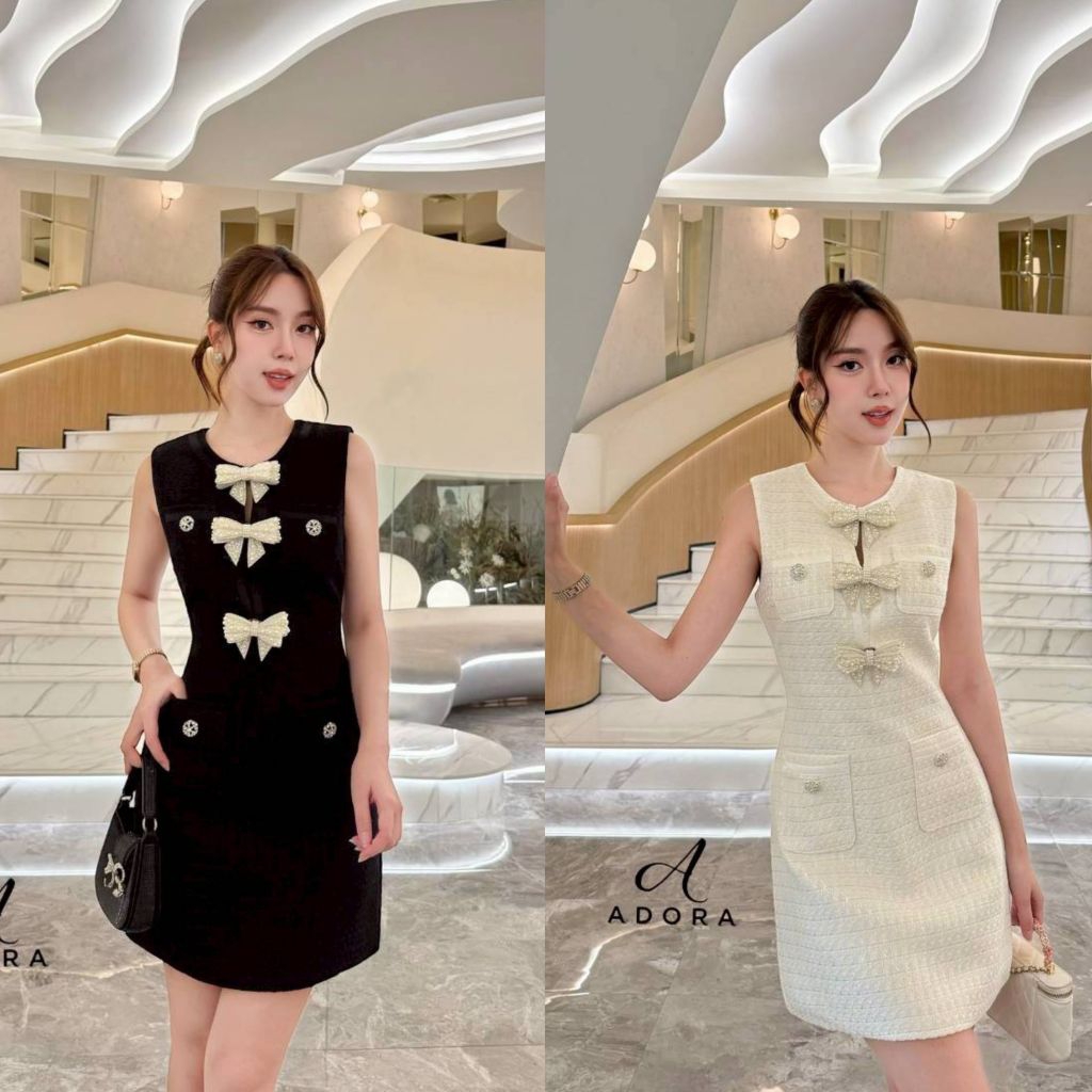 ADORA   มินิเดรสดีไซซ์แขนกุด ตัวเดรส ใช้ผ้าทวิตเนื้อผ้าทวิตชาเเนล