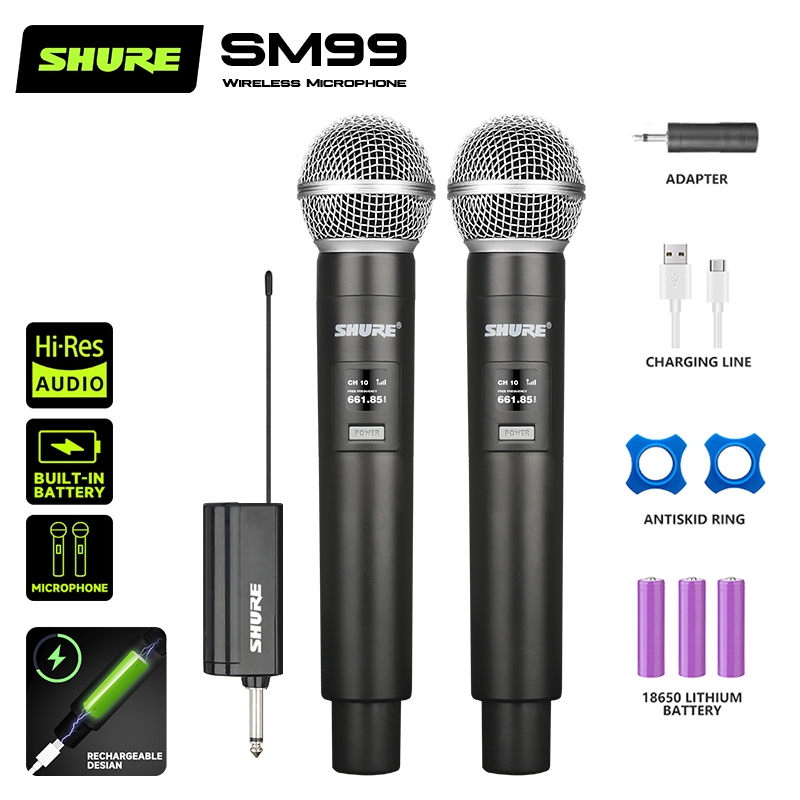 SHURE SM99 ไมค์ ไมค์ลอย ไมโครโฟนไร้สาย ไมค์โครโฟน ไมค์ลอยแบบพกพา ชุดรับ-ส่งไมโครโฟนไร้สาย ไมค์คู่แบบมือถือ Wireless Micr