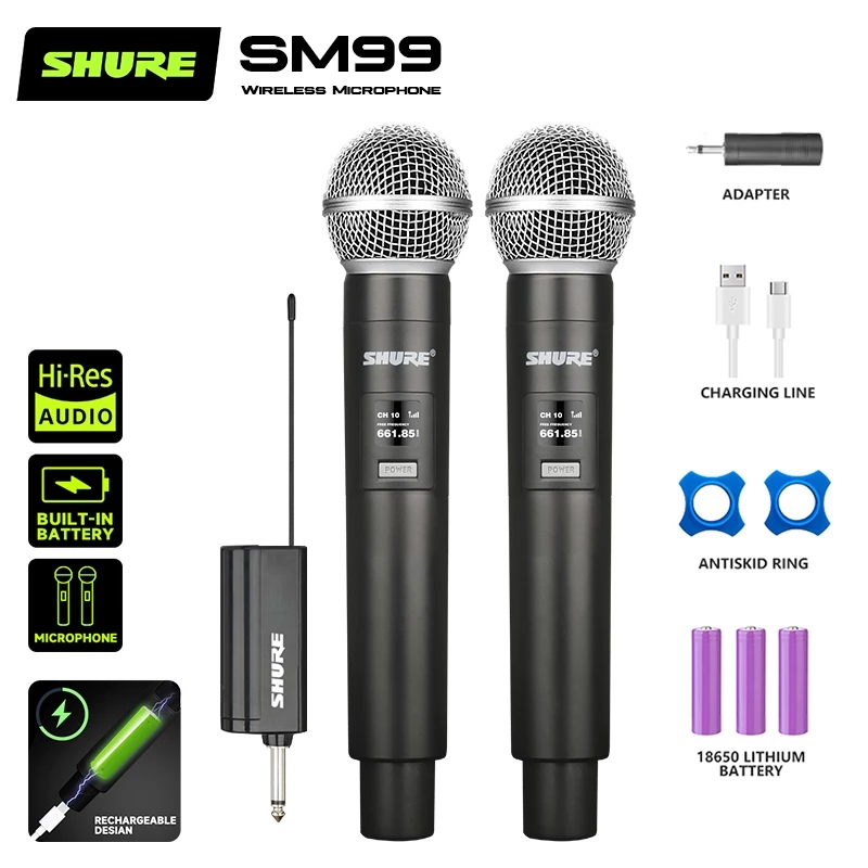 SHURE SM99 ไมค์ ไมค์ลอย ไมโครโฟนไร้สาย ไมค์โครโฟน ไมค์ลอยแบบพกพา ชุดรับ-ส่งไมโครโฟนไร้สาย ไมค์คู่แบบมือถือ Wireless Micr