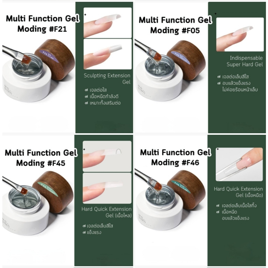 MODING🇨🇳 เจลใสต่อเล็บ หลายตัวเลือก Multi Function gel แบบกระปุก 20g. *ต้องเจียออก ใช้น้ำยาถอดไม่ได้