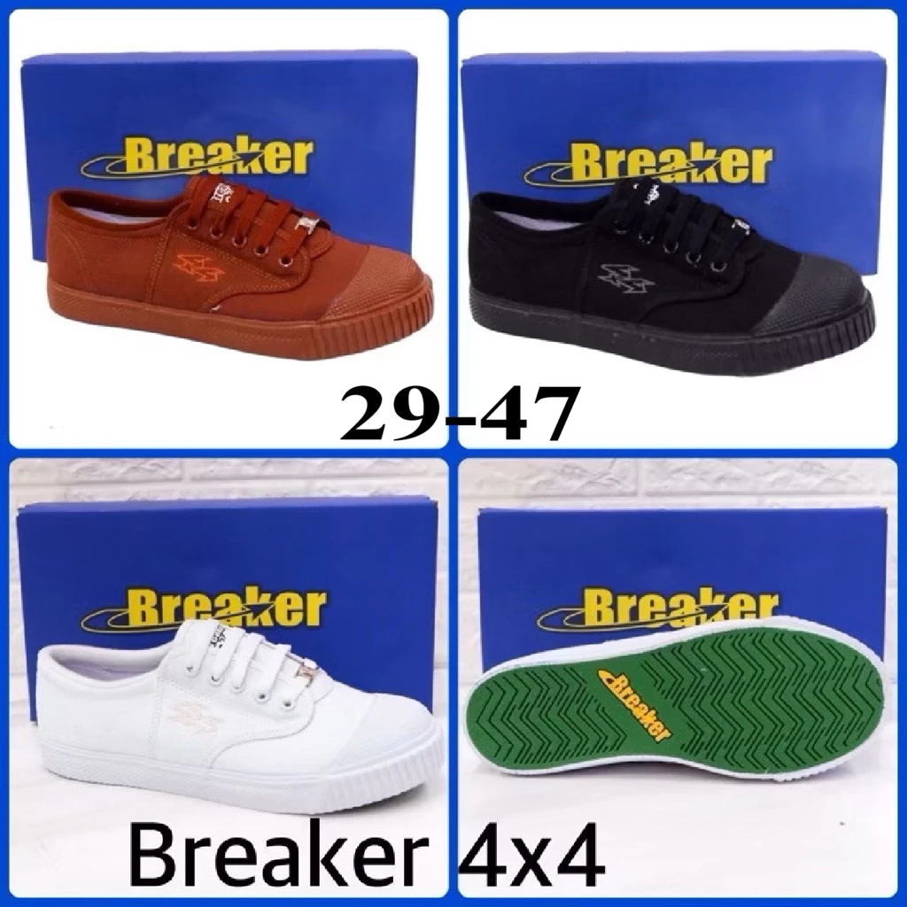 Breaker 4x4 รองเท้าผ้าใบนักเรียน 29-47 สีขาว/สีดำ/สีน้ำตาล