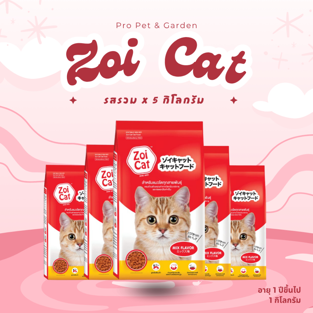 Zoi Cat อาหารแมว ซอยแคท รสรวม 1 กก. x 5 ถุง