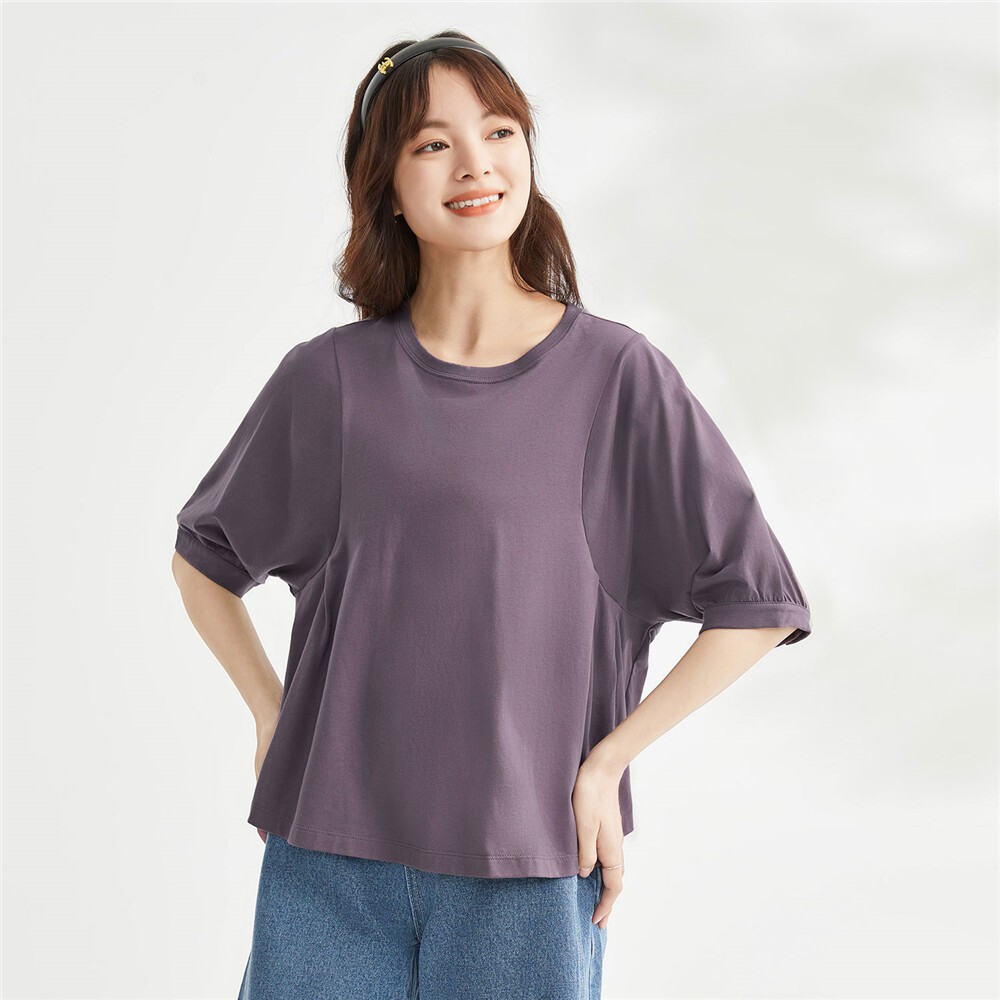 GIORDANO (Online Exclusive) เสื้อยืดผู้หญิง Women's Regular puff sleeve tee 13324308 B1