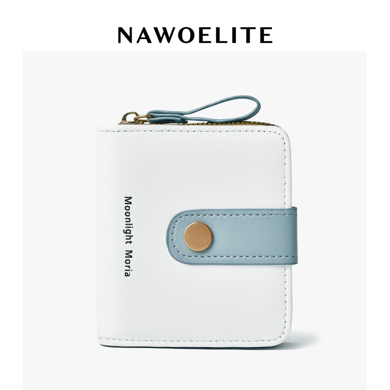 NAWOELITE Women's Wallets ที่ใส่บัตรแบบมีซิปขนาดเล็ก กระเป๋าสตางค์ใส่บัตรสั้นสีพื้นเรียบง่าย ทนทาน มีช่องใส่บัตรหลายช่อง