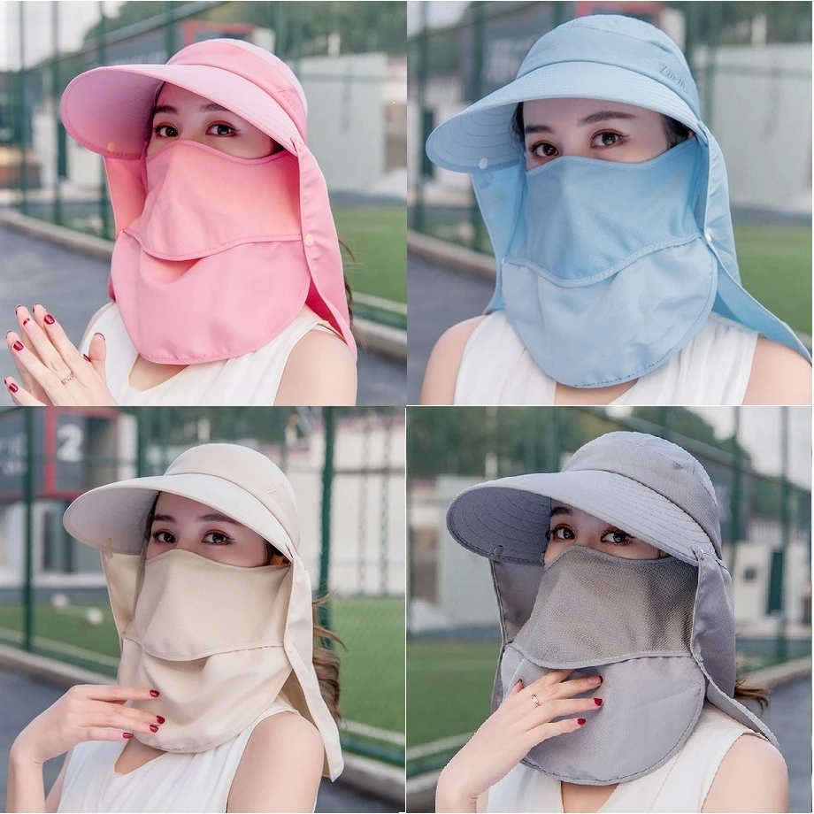 COD🌞หมวกกันแดด มีผ้าปิดหน้า   หมวกกันแดด 360องศา ป้องกันแสงแดด UV แฟชั่นฤดูร้อน