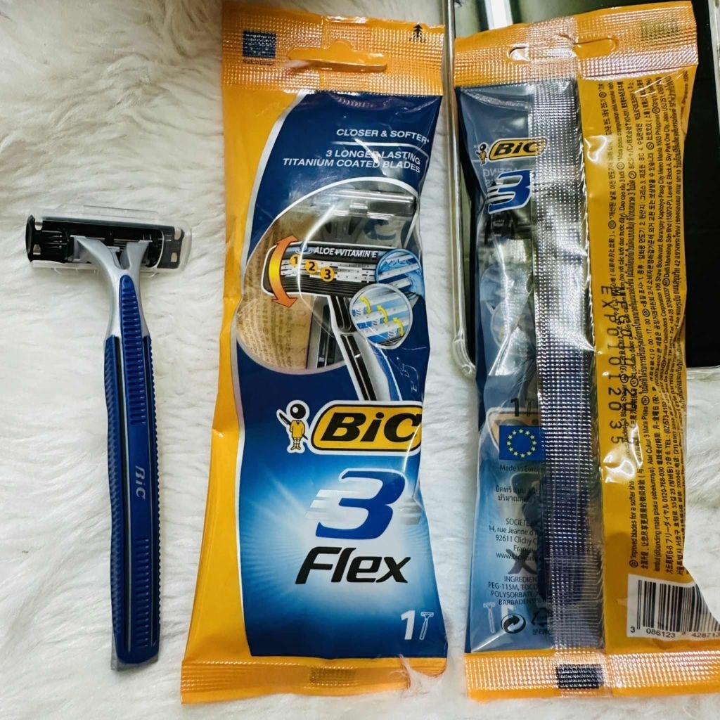 1 ด้าม บิค มีดโกน ที่โกนหนวด Razors  แบรนด์ยุโรป BIC shave 3flex blades Europe รุ่น3ใบมีดยืดหยุ่นได้ โกนดี