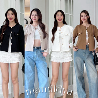 ผ้ายับยาก🌟Mamildya.shop🌟 เสื้อแขนยาวเบลเซอร์ตัวยาวคอกลม ทรงเ…