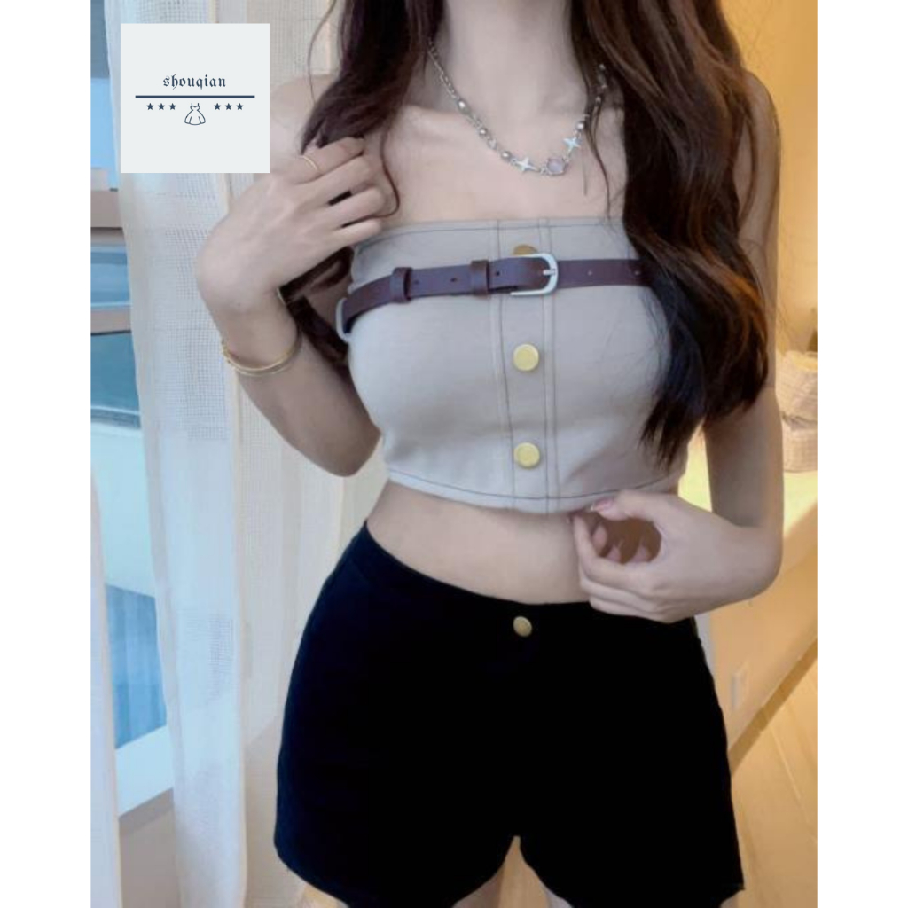 พร้อมส่งในไทย** เกาะอกมีฟองน้ำด้านใน ไม่มีสาย มีเข็มขัด Y94