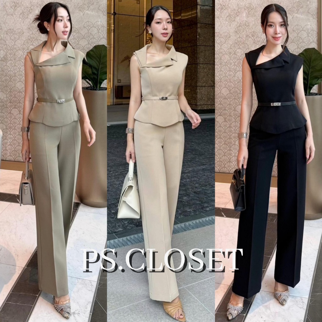 ❣️พร้อมส่ง📌 SHIMMER 65 เสื้อปกสูททรงเฉียง กางเกงทรงกระบอก เข็มขัด ใส่ออกงาน ทำงาน PS.CLOSET