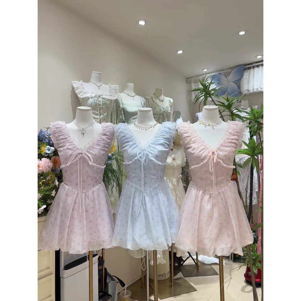 DR0526 LABELLE รุ่น Pomlette Dress เดรสสั้นน่ารัก ฟรุ้งฟริ้ง 3 สี