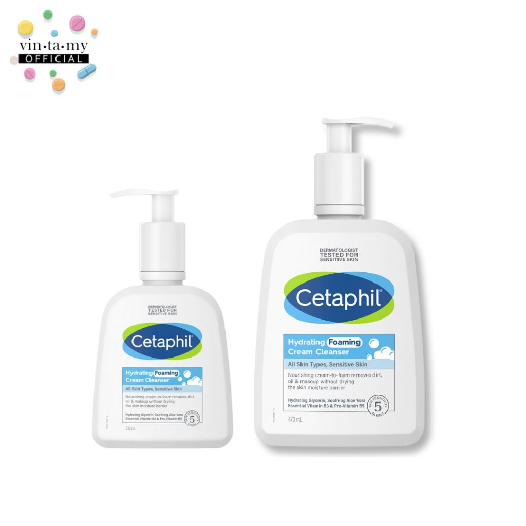Cetaphil(เซตาฟิล) Hydrating Foaming Cream Cleanser ปริมาณสุทธิ 236 มล. และ 473 มล.
