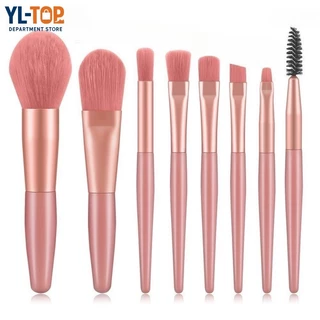 แปรงแต่งหน้า พกพา (1เซต/8ชิ้น) - มีอายแขโดว์/ปัดแก้ม ขนนุ่ม พร้อมถุง G2832