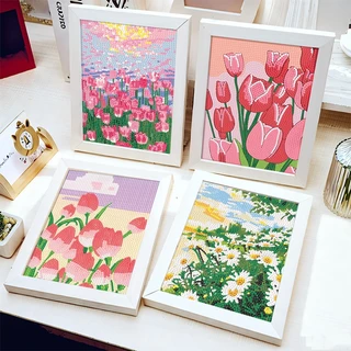 (พร้อมส่ง)ครอสติสคริสตัล พร้อมกรอบ Diamond Painting ลายดอกไม้/ของขวัญวันเกิด ขนาด DIY ของเล่นเด็ก