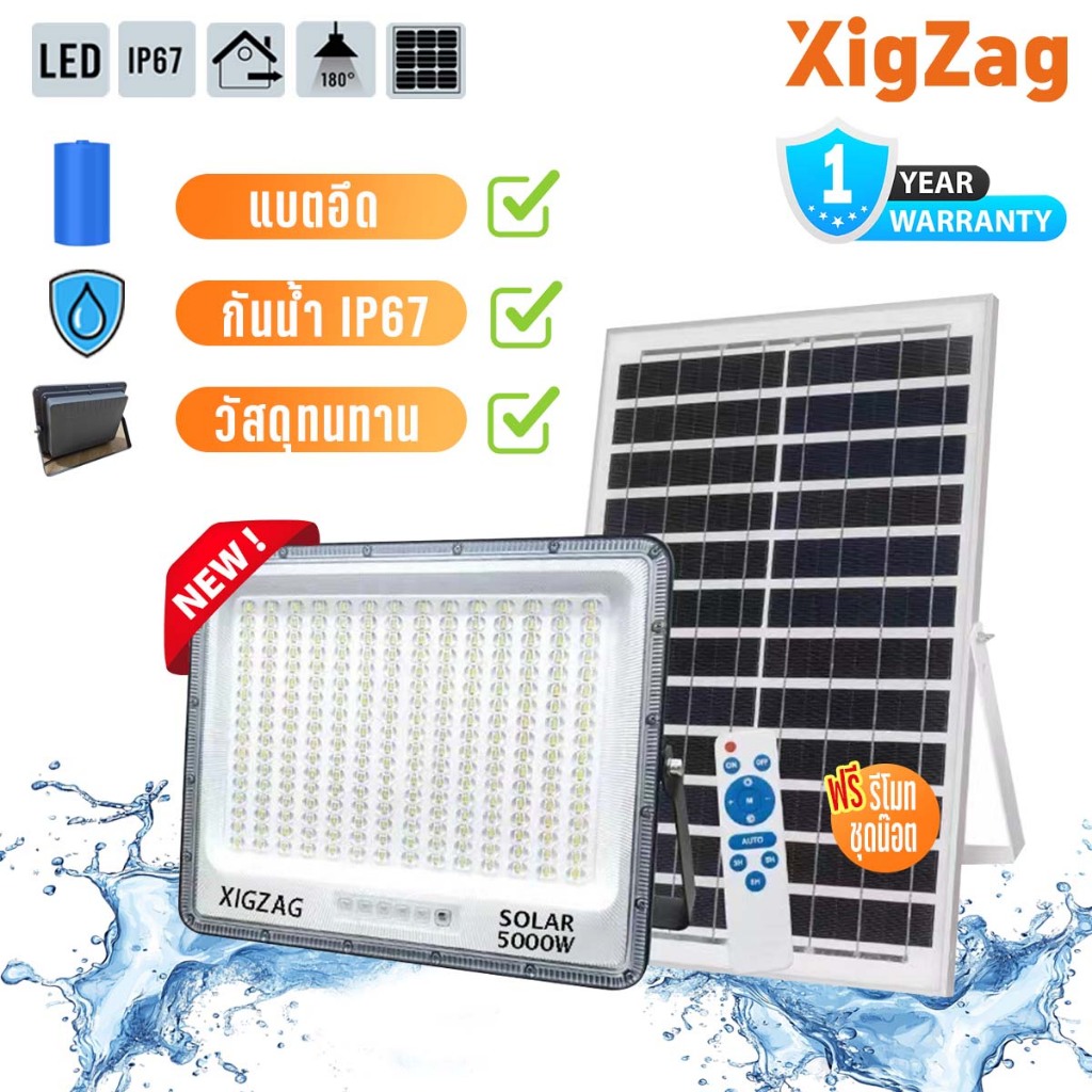 Ciwolf Mall XigZag โซล่าเซลล์ Spotlightsolar 5000W อลูมิเนียม สปอตไลท์โซล่า ประกัน1ปี ไฟใช้ภายนอก