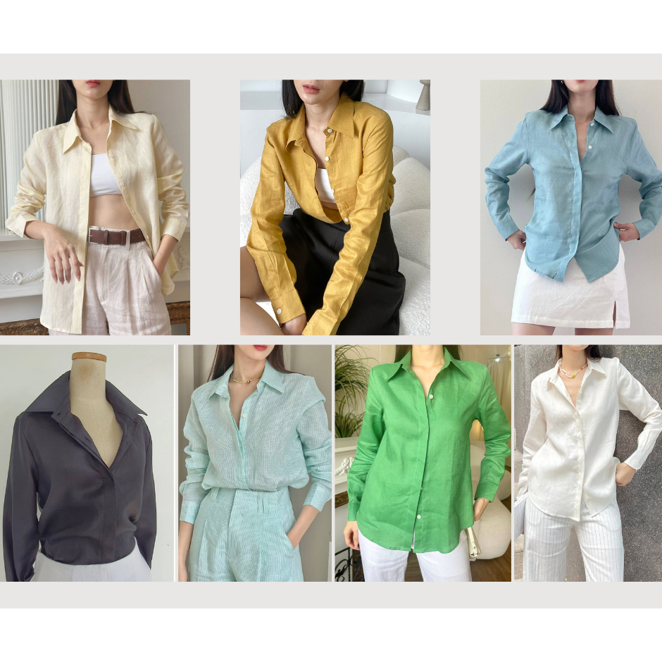 PLOWBRANDS - TL0012 เชิ้ตแขนยาว ผ้าลินินแท้ 100% ทรงพอดีตัว ผ้าระบายอากาศ "Classic shirt"