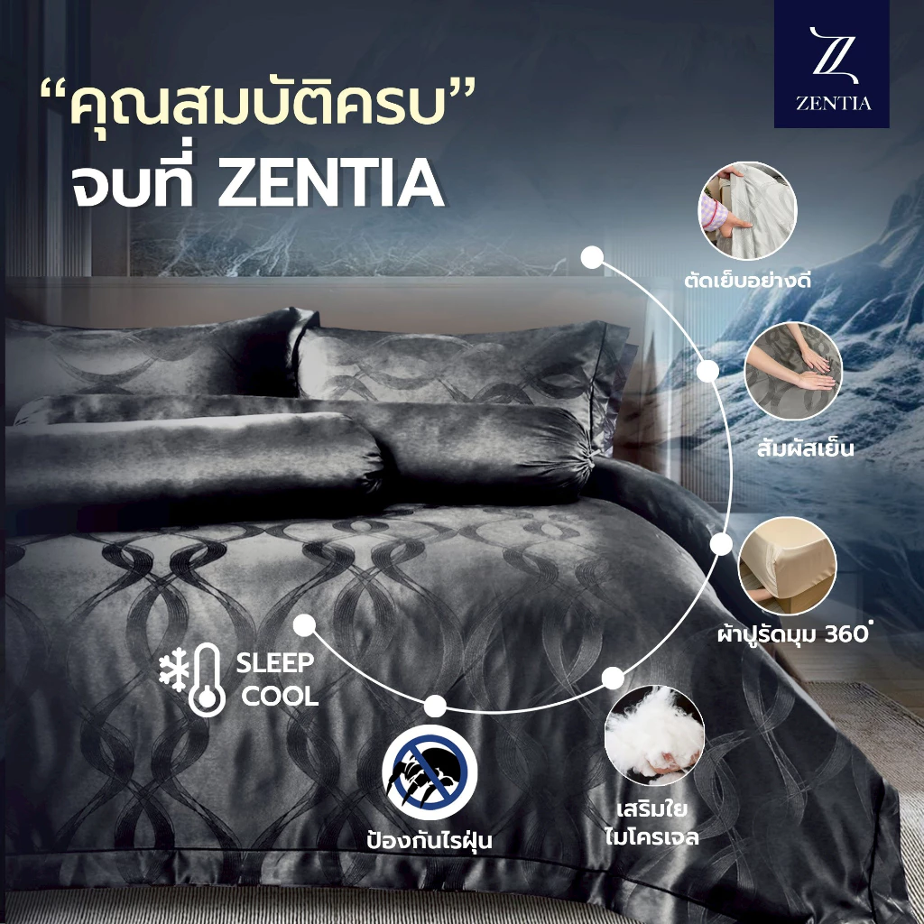 ZENTIA ชุดผ้าปู + ผ้านวม รุ่น NC สัมผัสนุ่มลื่นนอนเย็นสบาย กันไรฝุ่น ทอ 700 เส้น ครบเซ็ต 6 ชิ้น [NC] thumbnail 5