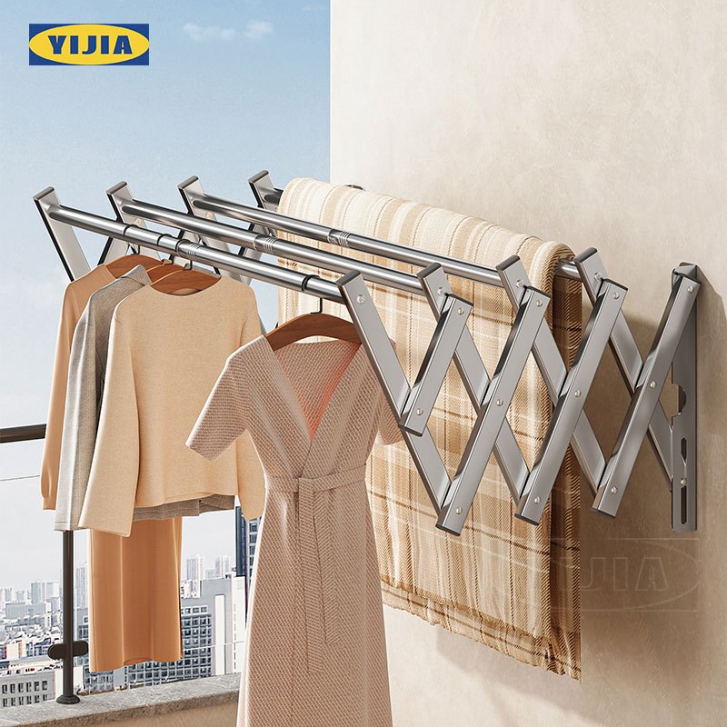 YIJIAราวตากผ้าติดผนัง โลหะผสมอลูมิเนียม ไม่เป็นสนิ สามารถใช้งานได้นาน15ปี ราวตากผ้าพับได้ ราวตากผ้าต