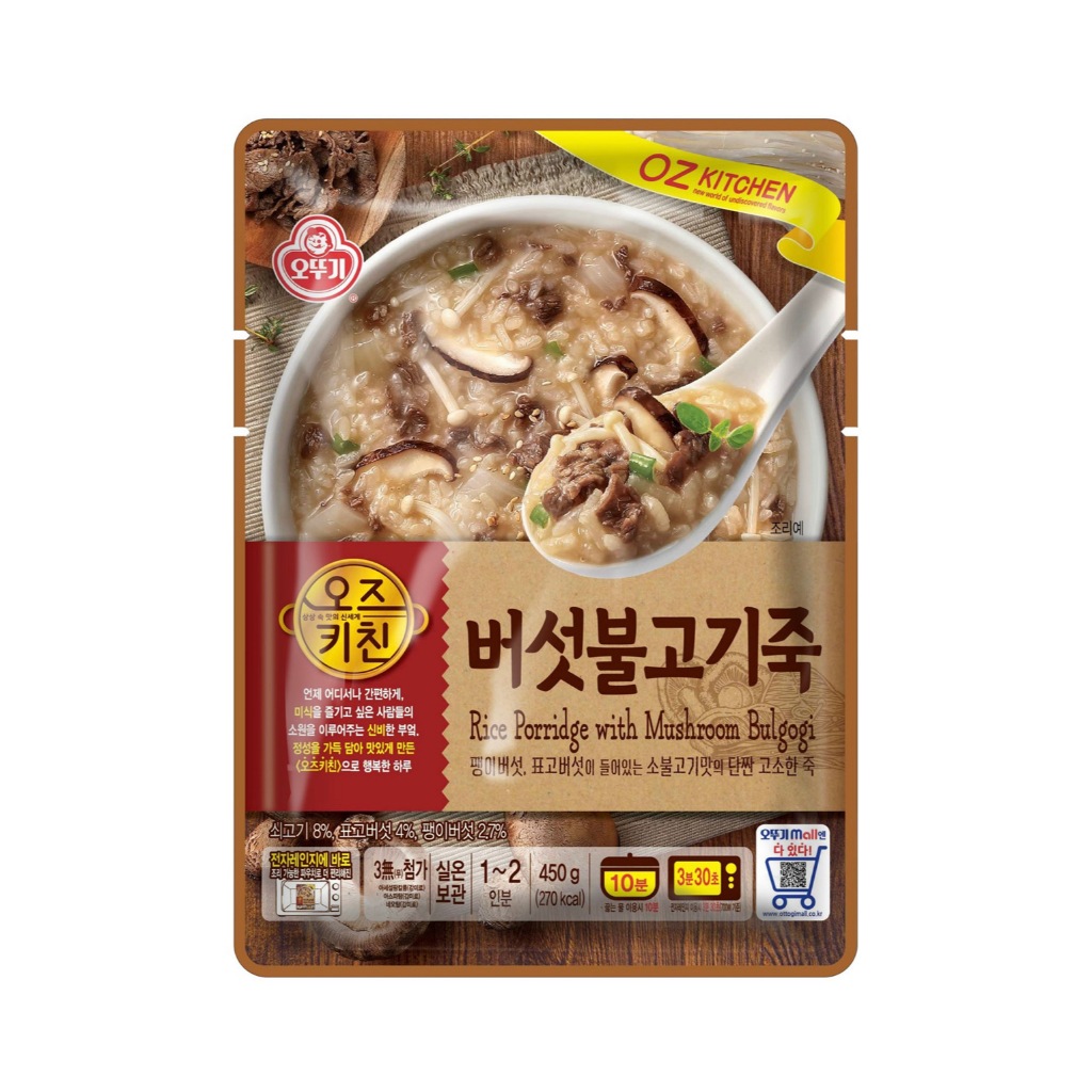 [ของแท้] 버섯불고기죽 Ottogi Rice Porridge with Mushroom Bulgogi (ข้าวต้มเห็ดและเนื้อ) 450g