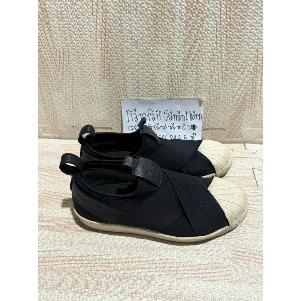 Used‼️Adidas Slip on Sz.4Uk/36.5/225Jp สีดำ🖤 ของแท้จากShop💯%