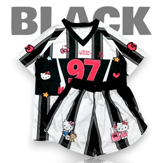 ( OAFSSET6 ) ชุดเซท คอวีลายการ์ตูน คิตตี้ So Cute 3สี มีกระเป๋า ฟรีไซส์/พลัสไซส์