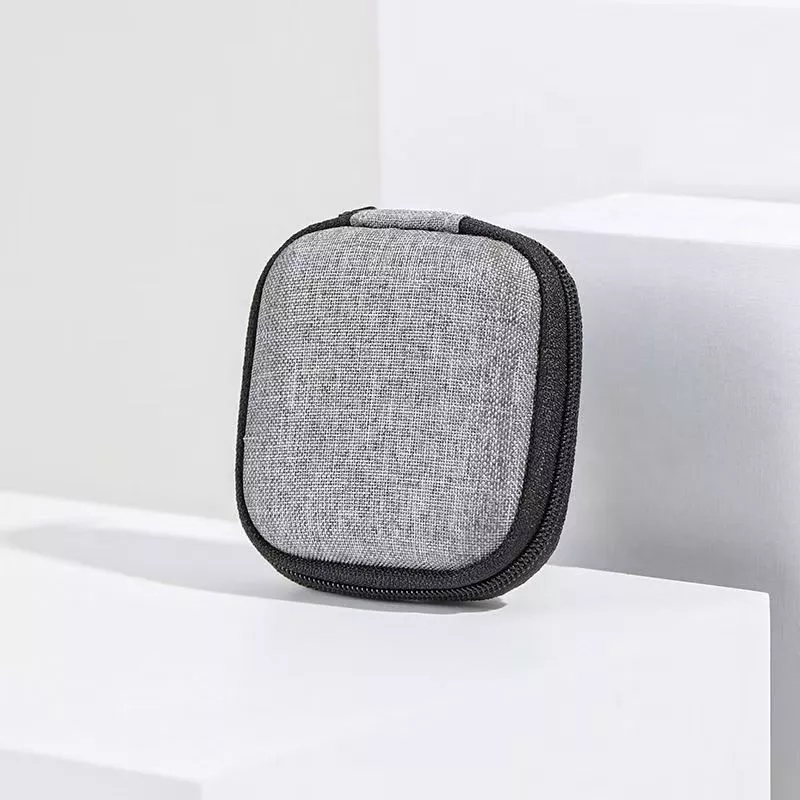 กระเป๋าเก็บหูฟังบลูทูธแบบพกพา กันกระแทก ทรงสี่เหลี่ยม สีเทา