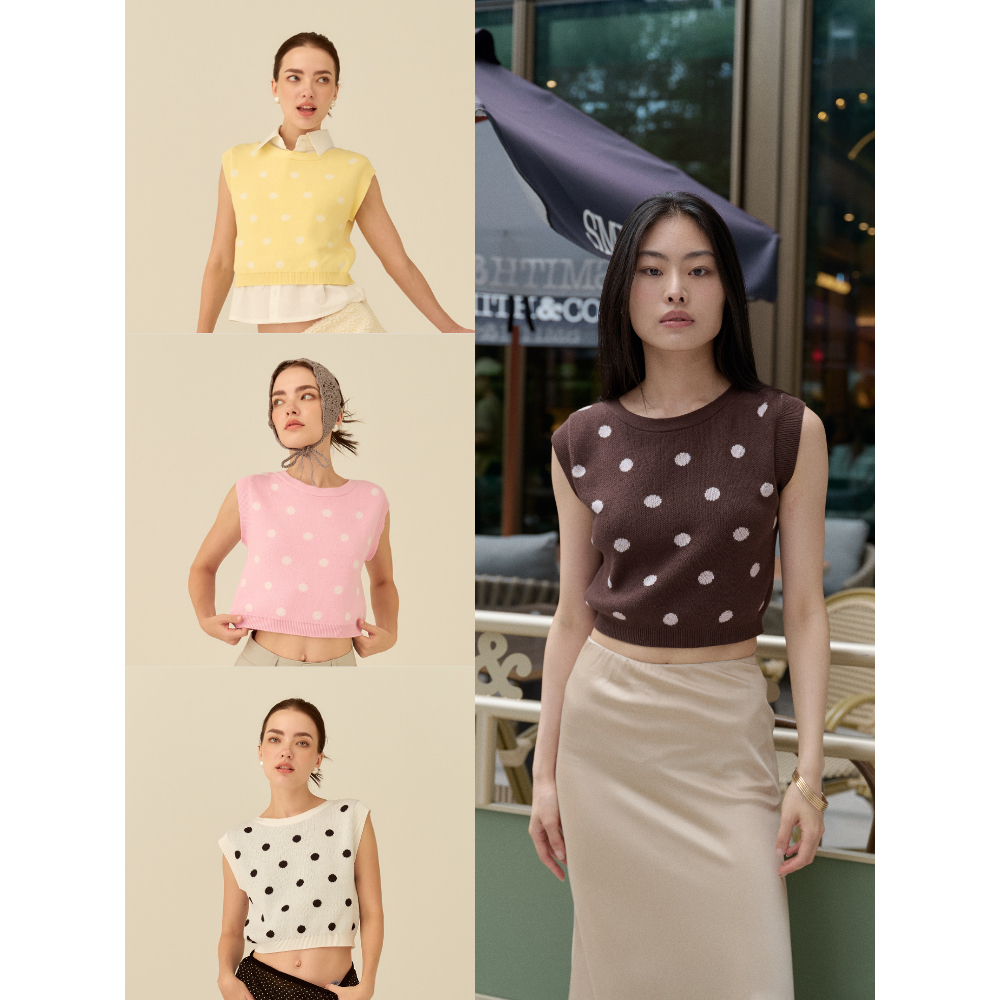 AILUMI - Polka Dot Top เสื้อครอปลายจุด แขนกุด แมทช์ง่าย ใส่ได้หลายสไตล์