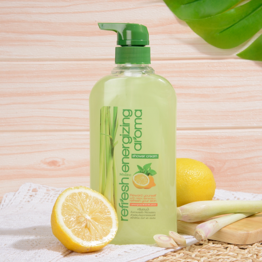 Mistine Refreshing Energizing Aroma Shower Cream 500ml.มิสทิน ชาวเวอร์ ครีม ครีมอาบน้ำสมุนไพร สบู่เหลวอาบน้ำ กลิ่นตะไคร้