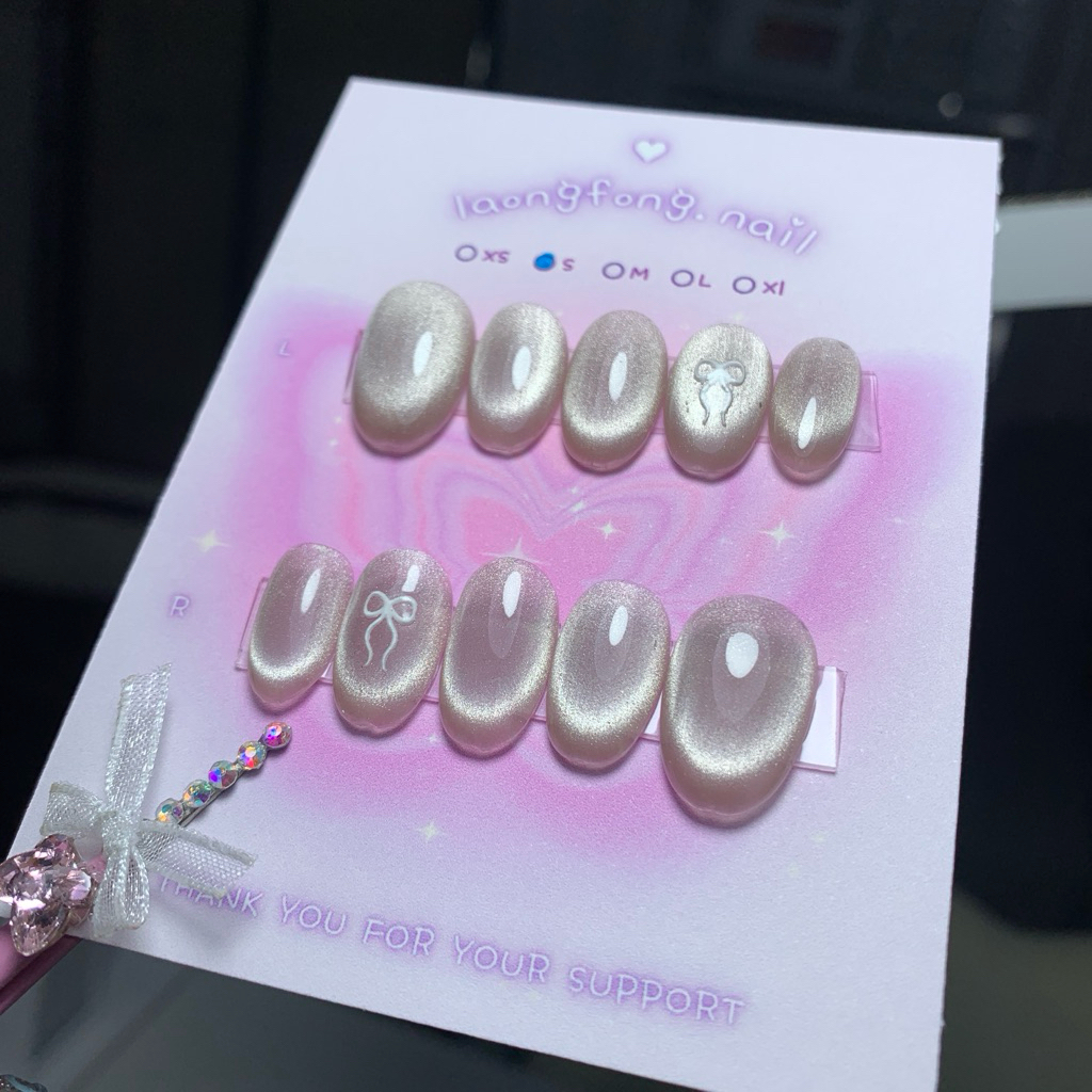 𝓵𝓪𝓸𝓷𝓰𝓯𝓸𝓷𝓰.𝓷𝓪𝓲𝓵 เล็บปลอมสำเร็จรูป 𐐪◡̎  สีลูกแก้ว𝐣𝐢𝟎𝟐  (แบบทรงอัลม่อนสั้น) ♔เปลี่ยนสี เปลี่ยนทรงเล็บได้