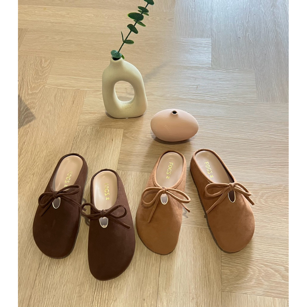 Wendy slip-on พร้อมส่ง รองเท้าสลิปออนเปิดส้น ทรงขนมปังแต่งโบว์ น่ารักมากก แนะนำบวกไซส์ เท้าอวบบวก2ไซส์