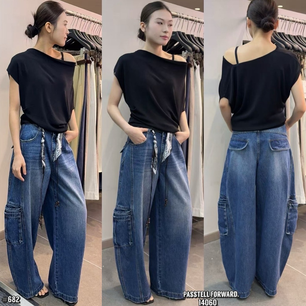 🇰🇷New🇰🇷  Korea baggy cargo darim jeans with belt !!!!! ยีนdarim ทรงbaggyกระเป๋าข้างเท่ห์ๆ มาพร้อม เข