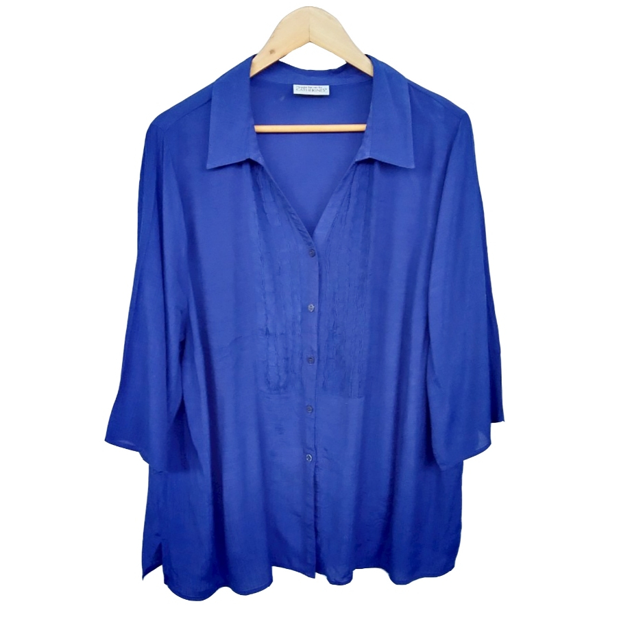 pa061 เสื้อมือสอง อก 48-50 นิ้ว คอปก สีน้ำเงิน แขน 3 ส่วน มีขุย