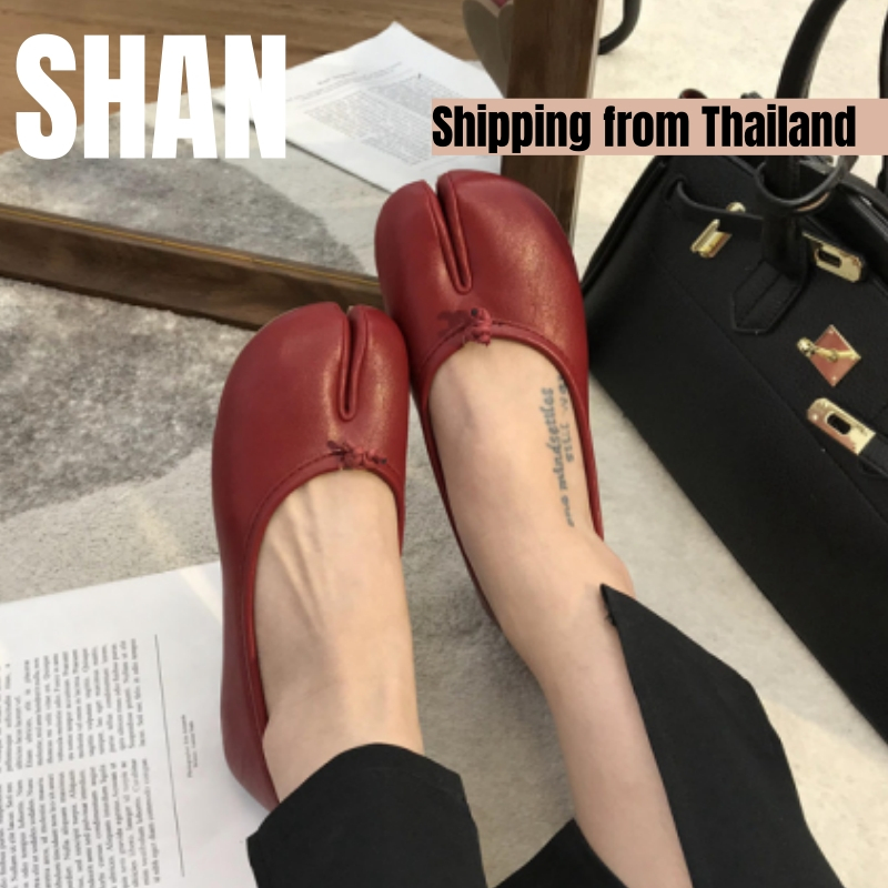 🚚จัดส่งจากประเทศไทย-รองเท้าแฟชั่นเกือกม้ารองเท้าแบนรองเท้าเดี่ยวแยกนิ้วเท้ารองเท้าเท้าหมูเหยียบ