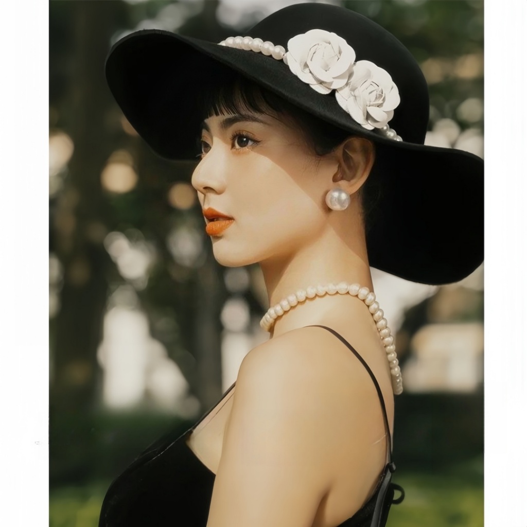 หมวกหญิงกระฎุมพี สไตล์เฮปเบิร์น ✨ ปีกกว้าง ไข่มุก และความคลาสสิกเหนือกาลเวลา - รูปที่ 3