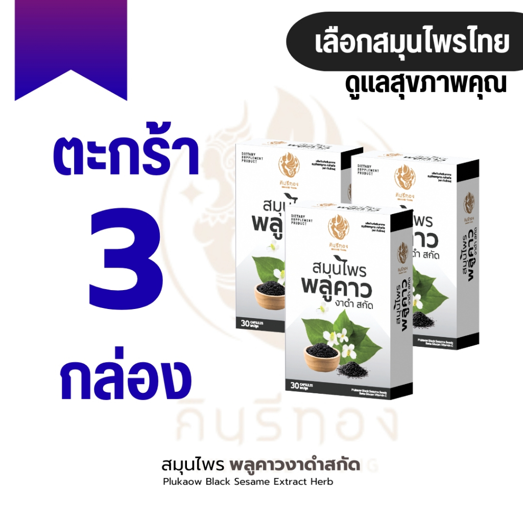 Kinnaree Thong (กินรีทอง) ผลิตภัณฑ์เสริมอาหาร สมุนไพร พลูคาว งาดำสกัด (3 กล่องพอดี พลังดีทุกวัน)